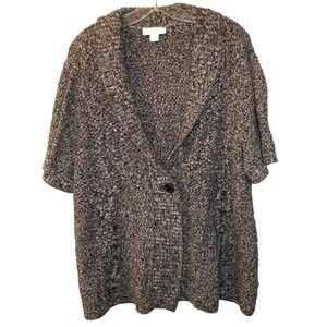 CJ Banks Sweater Womens Plus Size 3X Black White Cardigan Fall Short Sleeve